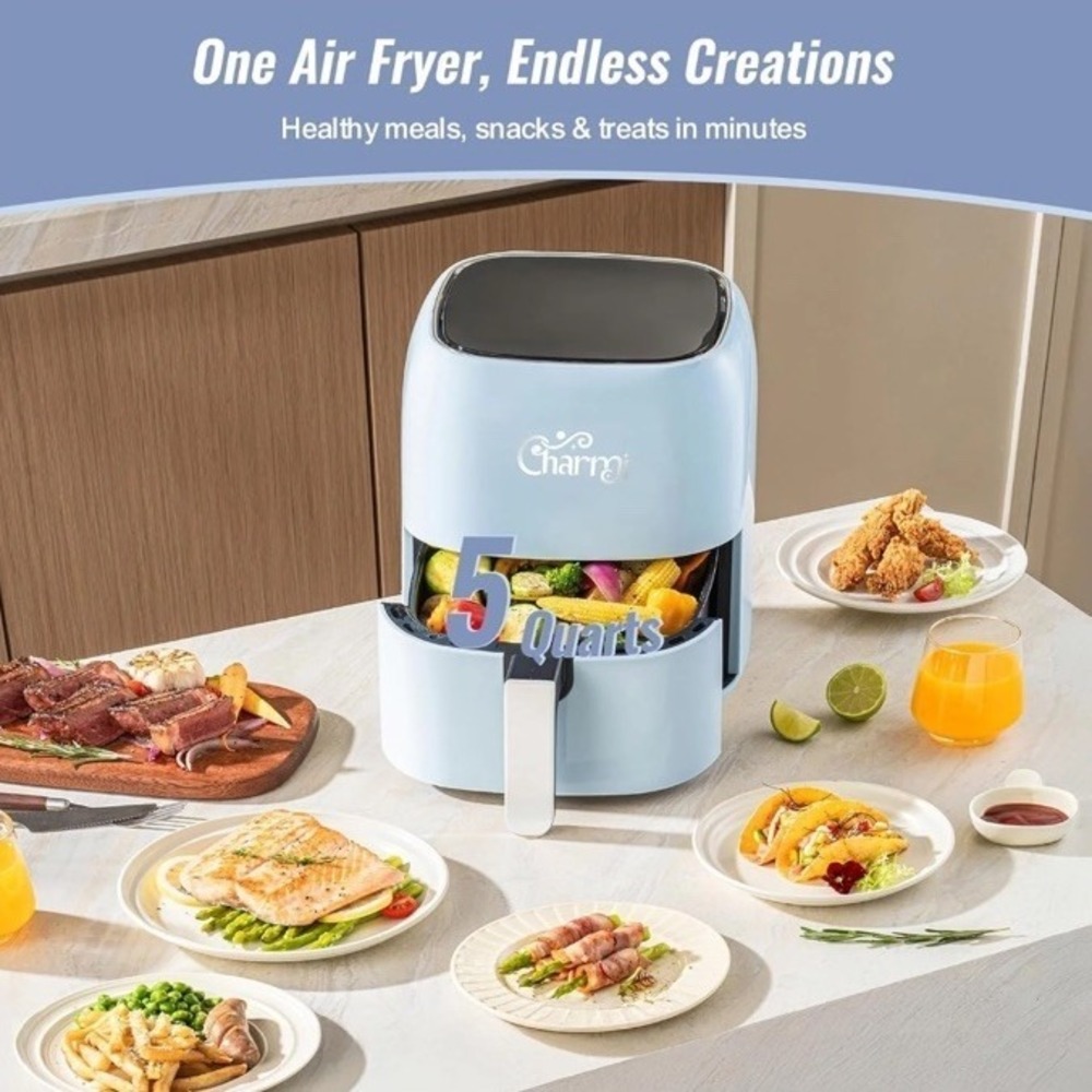 Charmi 5QT Air Fryer Retro Design Stylish Countertop Look In Blue Nonstick NIB